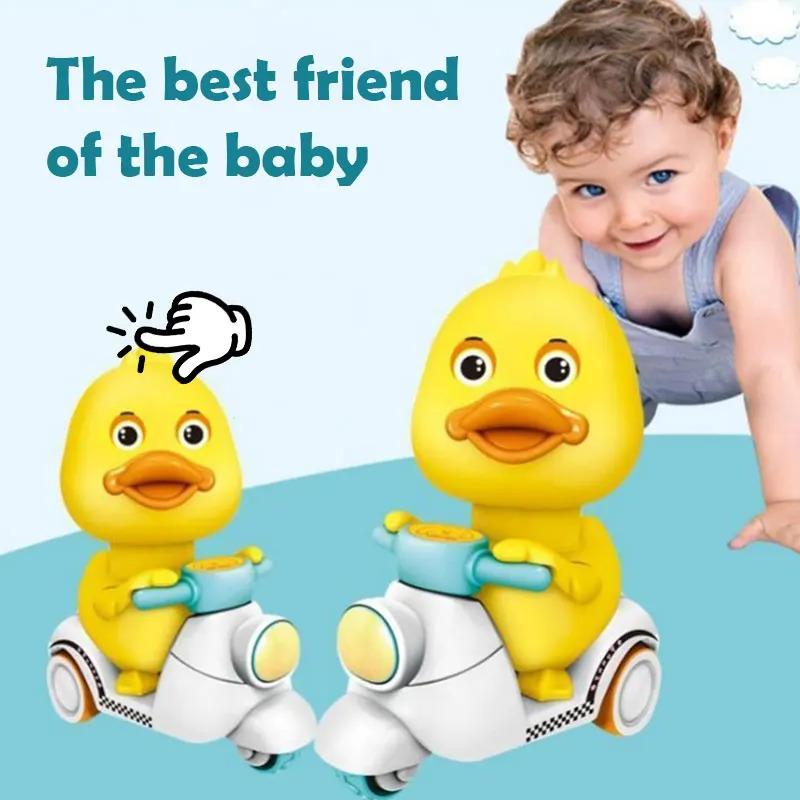 Product Introduction of Manual Pressing Head Free Rotation Cute Duck Press Car Motorcycle Anti-collision And Anti Drop Baby Toys Mini Car For Kids enabot  robot 5