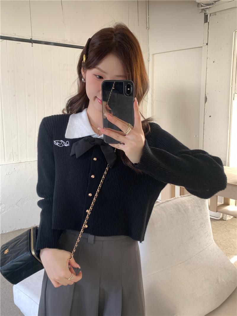 Product Introduction of Áo Cardigan Dệt Kim, Hàng Mới Về Mùa Thu, Dành Cho Nữ, Cổ Áo Màu Tương Phản, Có Nơ, Chiều Dài Ngắn, Thiết Kế Thời Trang 9