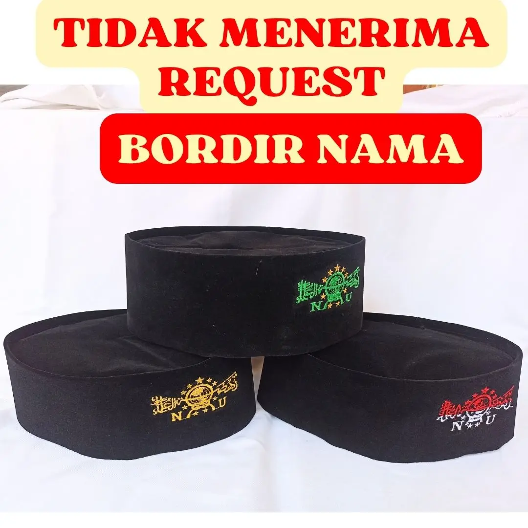 PECI HITAM SONGKOK BORDIR NU // Peci Kopiah Hitam Songkok Bordir NU Songkok Hitam Santri Muslim Songkok Non AC