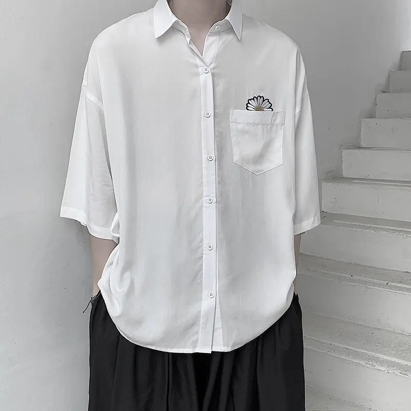 Áo Sơ Mi ngắn Tay Cho Nam, Phong Cách Mùa Hè, Áo Sơ Mi Dáng Rộng Hợp Xu hướng Phong Cách Hàn Quốc, Dễ Phối Đồ Cho Học Sinh, Tay Lỡ, Áo Phong Cách Harajuku Ins, Trang Phục Mùa Hè 4