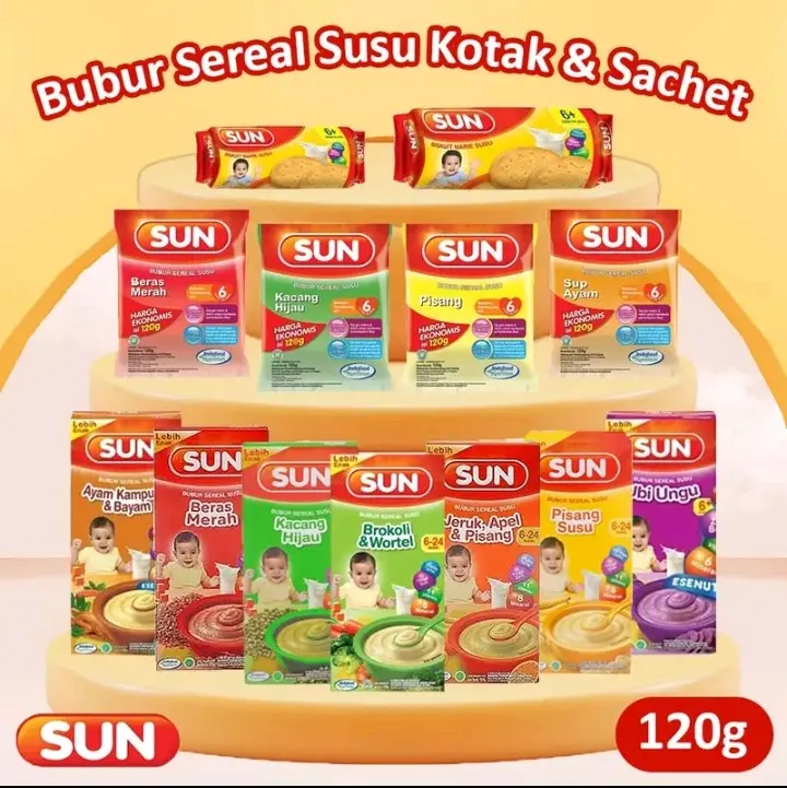 SUN bubur cerelac 6+ //sun tim 8+ // sun ekonomis 6+ // sun biskuit Marie 6+