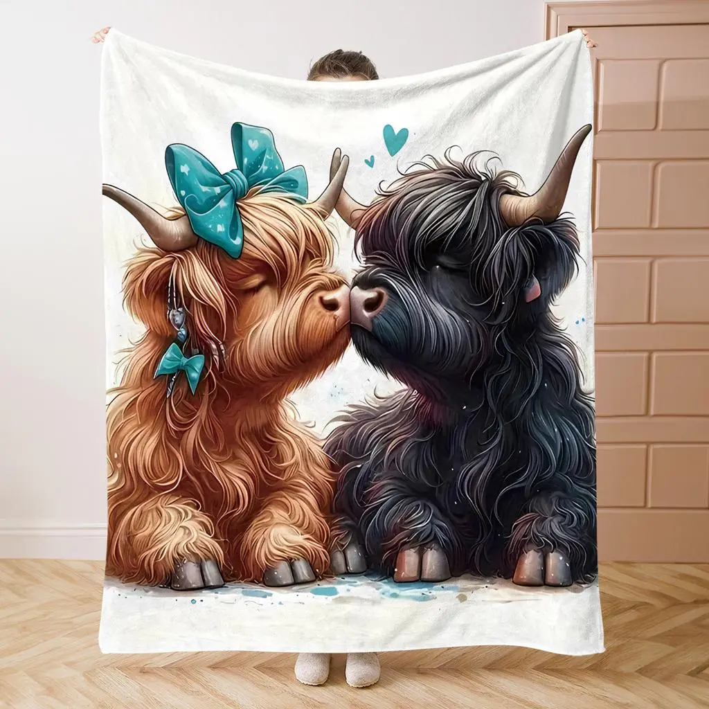Highland Cow Pattern Blanket, 1 Count Soft Comfortable Throw Blanket, Cool Bedroom Bedding Blankets, Warm Napping Blanket for Home Office Travel
