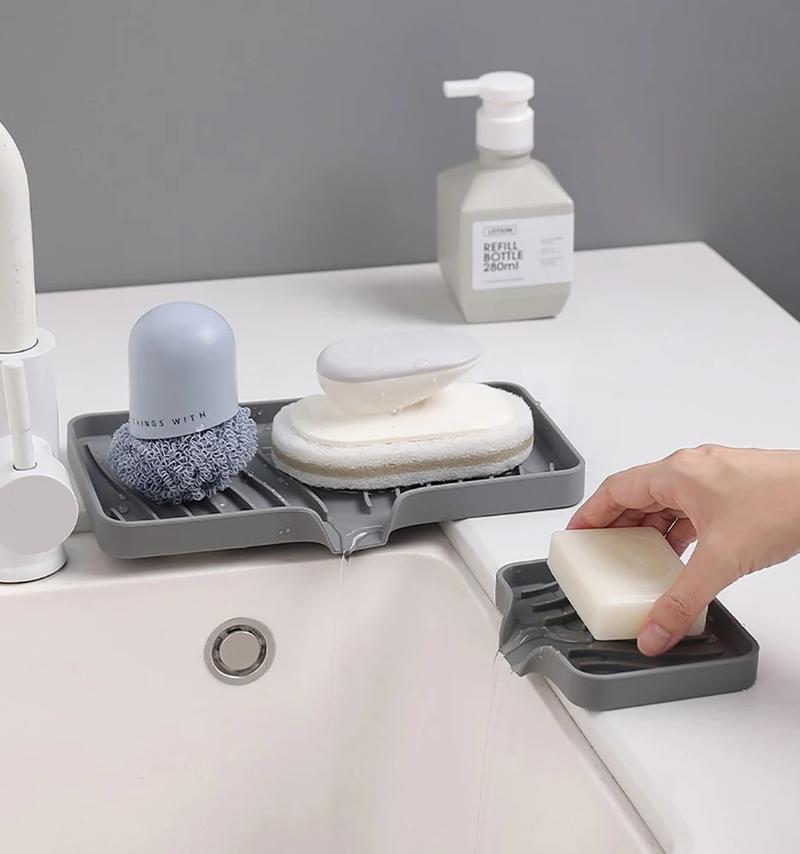 Product Introduction of Self Draining Soap Bar Holder Silicone Kitchen Sink Soap Dish Sponge Tray Counter Caddy Organizer for Dish Soap Dispenser 13