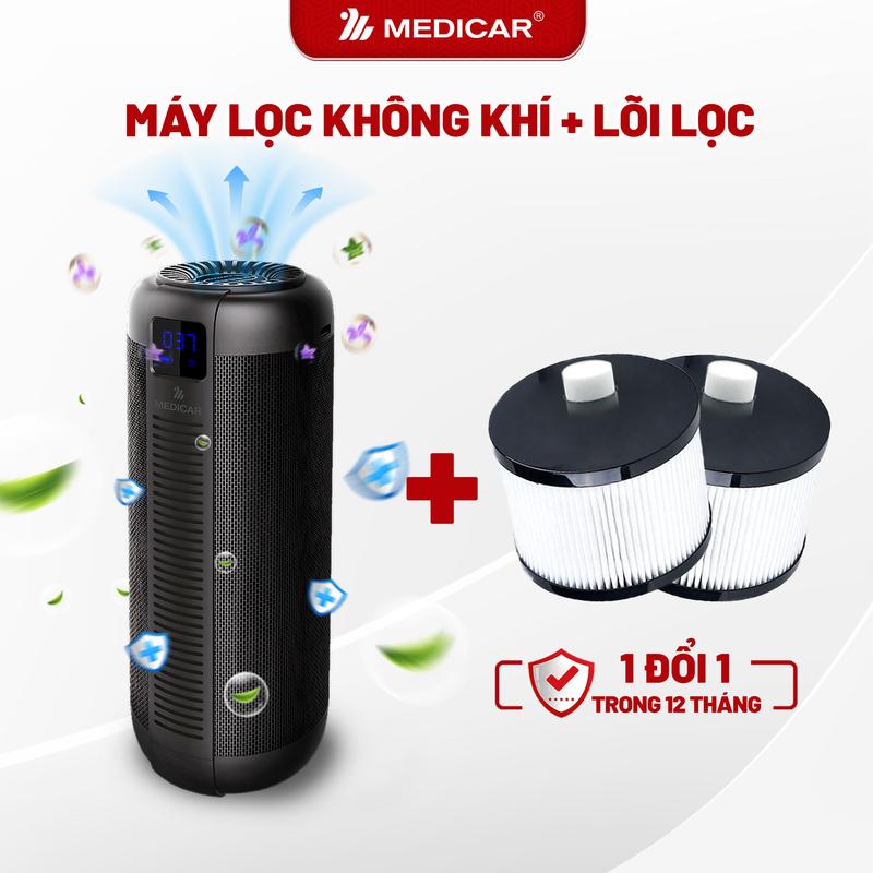 [COMBO] Máy lọc không khí 4in1 + Lõi lọc Medicar - Khử mùi diệt khuẩn, Khuếch tán tinh dầu, Đo bụi mịn, Sạc dự phòng