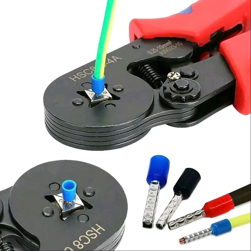 Kìm bấm cos vuông HSC8 6-4A tự điều chỉnh, kèm 1200 đầu cos đủ loại, cos ống tròn, cos pin 5