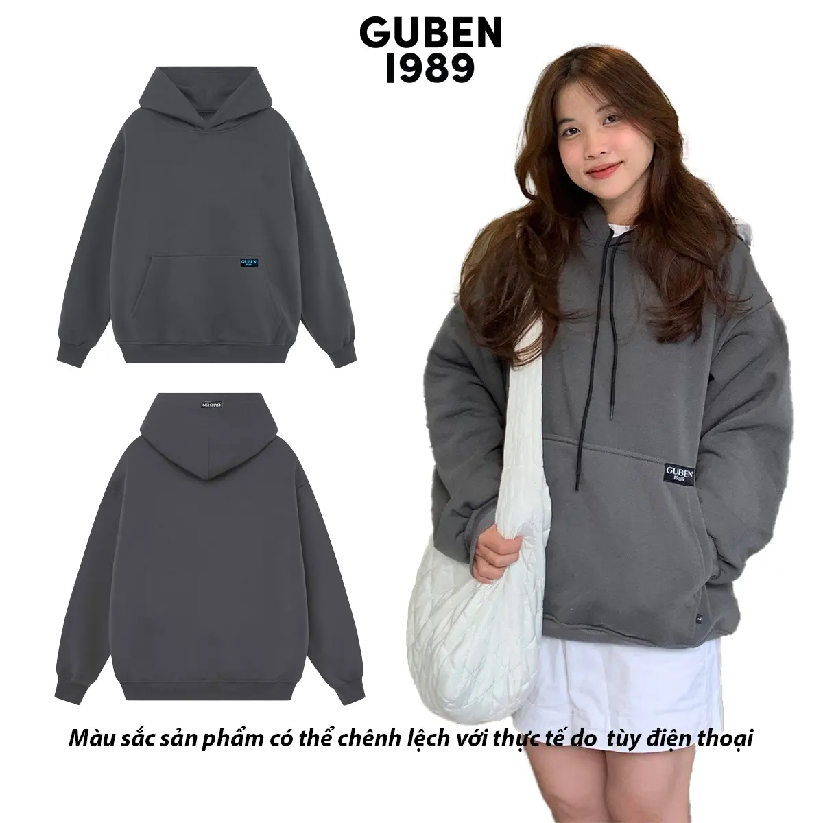 Top Áo  hoodie GUBEN 1989 trơn ( nỈ bông )   không họa tiết  phom rộng   nam nữ mặc đều xinh