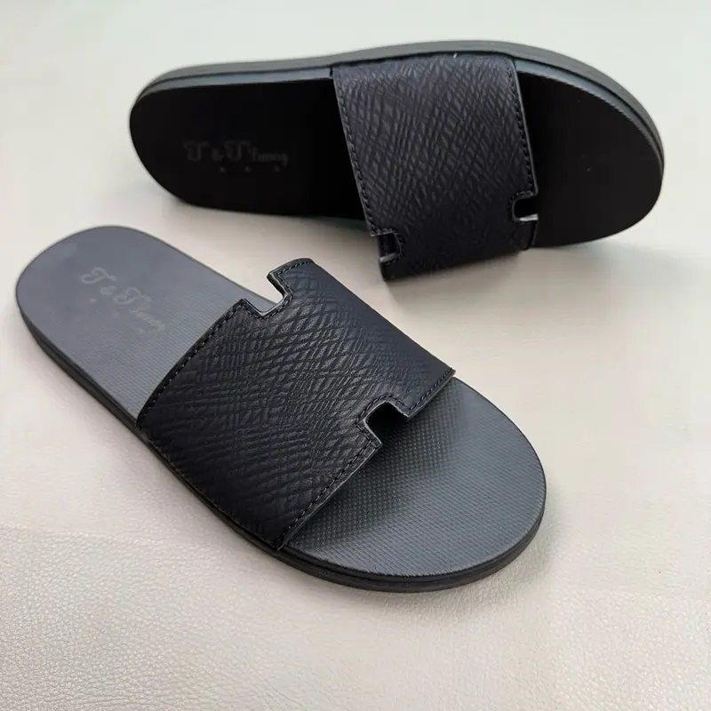 Dép Nam quai ngang da sít đế cao su đã khâu quai,cao 2cm (mã T13) Slipper DéP Đế Bằng 1