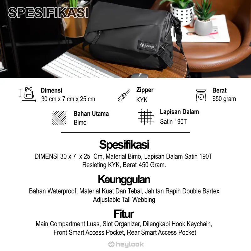 HEYLOOK Official - Tas Selempang Pria VOLTA Sling Bag Cowok Waist Bag Water Resist Shoulder Bag Tas Slempang Laptop Anti Air Messenger Bag Terbaru Slingbag Waistbag 3