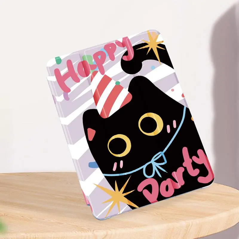 Cute Cat Pattern Tablet Case, Auto Sleep/Wake-Up Tablet Protective Cover with Pen Slot, Tablet Accessories Compatible with iPad 2