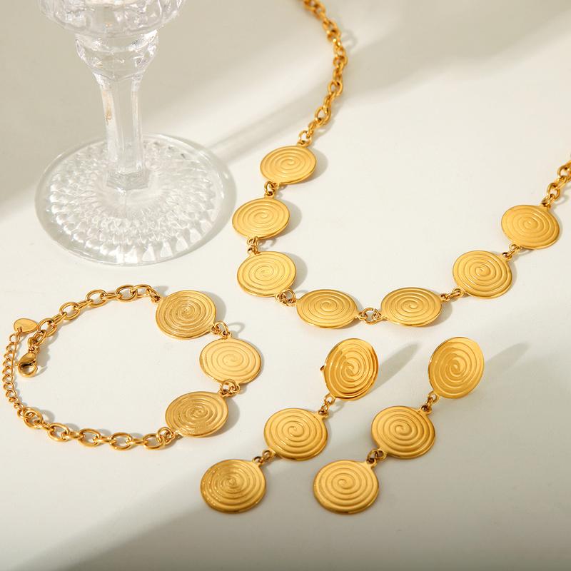 Product Introduction of Threaded Ring Stainless Steel Necklace Women's Non-Fading Titanium Steel Bracelet 18K Gold Fashion Earrings Jewelry jewellery  set 5