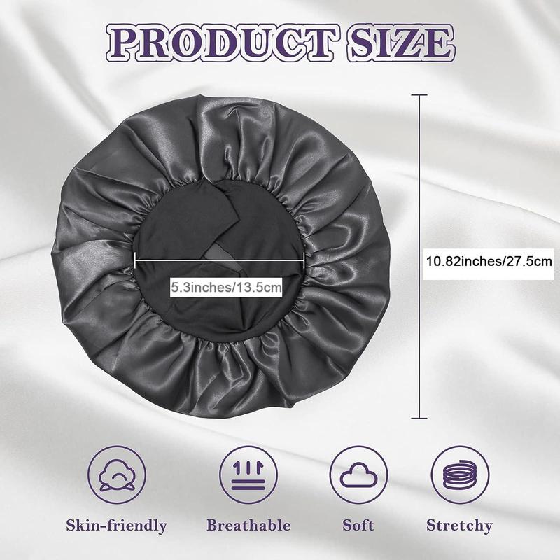 Satin Bonnet for Sleeping, 2 Counts Breathable Elastic Hair Bonnet for Women, Multifunctional Solid Color Hair Cap for Face Washing, Makeup, and Spa, Cool Bedroom, Girl Bedroom Accessories, Christmas Gifts, Christmas Decorations 3