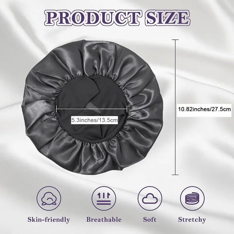 Satin Bonnet for Sleeping, 2 Counts Breathable Elastic Hair Bonnet for Women, Multifunctional Solid Color Hair Cap for Face Washing, Makeup, and Spa, Cool Bedroom, Girl Bedroom Accessories, Christmas Gifts, Christmas Decorations 3