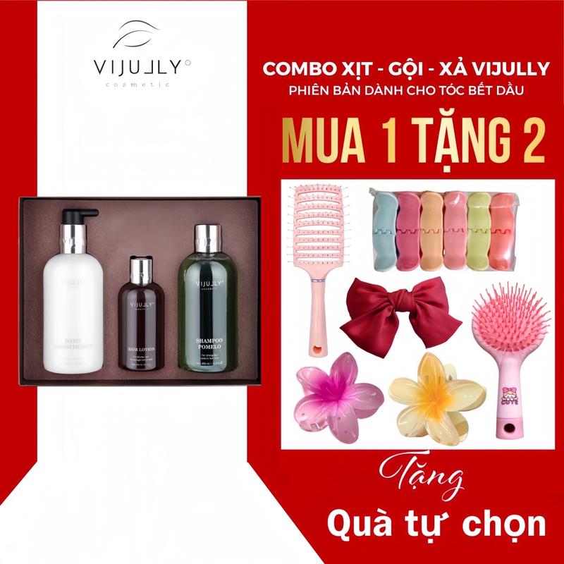 [ DÀNH CHO TÓC BẾT DẦU] COMBO dầu Gội Bưởi + dầu Xả +Xịt Bưởi VIJULLY hỗ trợ mọc tóc, hỗ trợ giảm  rụng, giảm khô xơ
