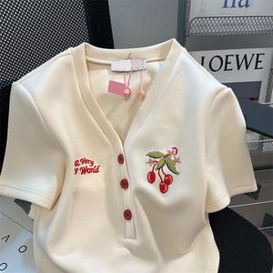 เสื้อยืดรัดรูป เชอร์รี่ คอกลม ชิค ไซส์ใหญ่พิเศษ สำหรับผู้หญิง 150.00 กก. เสื้อหลวมฤดูร้อน เหมาะสำหรับสาวอวบ Clothing Lady Tshirt Women