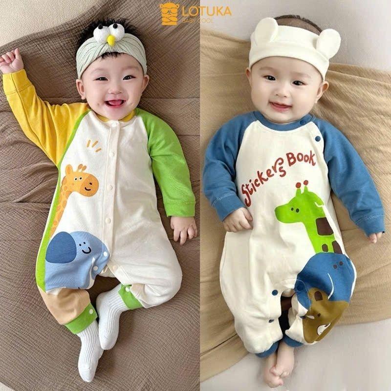 Bodysuit Dài Tay In Thú LOTUKA Cho Bé Trai Bé Gái, Bộ Liền Thân Thu Đông Chất Thun Cho Bé, Quần Áo Trẻ Em Size 3-12kg