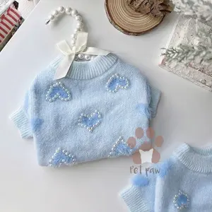 Petpaw Baju Anjing Kucing Blue Heart Sweater Rajut Premium Knit Premium Import