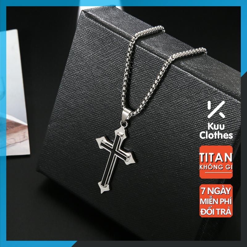 Dây chuyền nam nữ titan mặt hình chữ thập thánh giá, chất liệu titan không rỉ, dài 55-60cm KuuClothes - Vòng cổ Chữ Thập