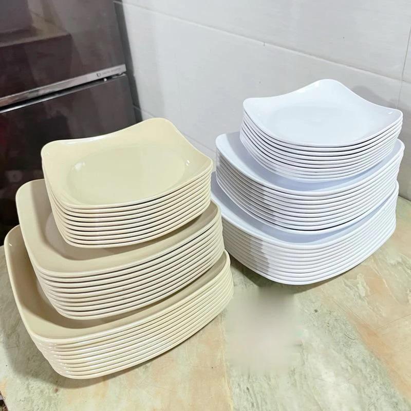 Combo 5 đĩa nhựa phíp vuông 3 size nhựa cao cấp Việt Nhật để hoa quả, đồ ăn bền đẹp chịu nhiệt