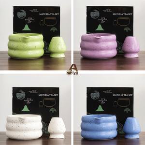 ชุดชามเซรามิกมัทฉะพรีเมี่ยม AiyoCha ลายทรายญี่ปุ่นแท้ มาพร้อมรางเทและตะกร้อมัทฉะไม้ไผ่คุณภาพสูง 2 อัน ชุดทำมัทฉะระดับมืออาชีพ ชุดชามเซรามิกมัทฉะพร้อมที่ตีไม้ไผ่ matcha  set  kit