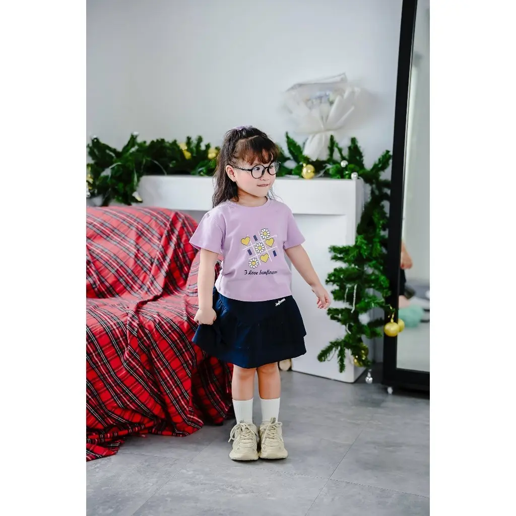 Set Áo Thun In Hoa Sun Flower Kèm Chân Váy Linen Bèo Tầng Siêu Điệu Đà Cho Bé Gái  Nexxi