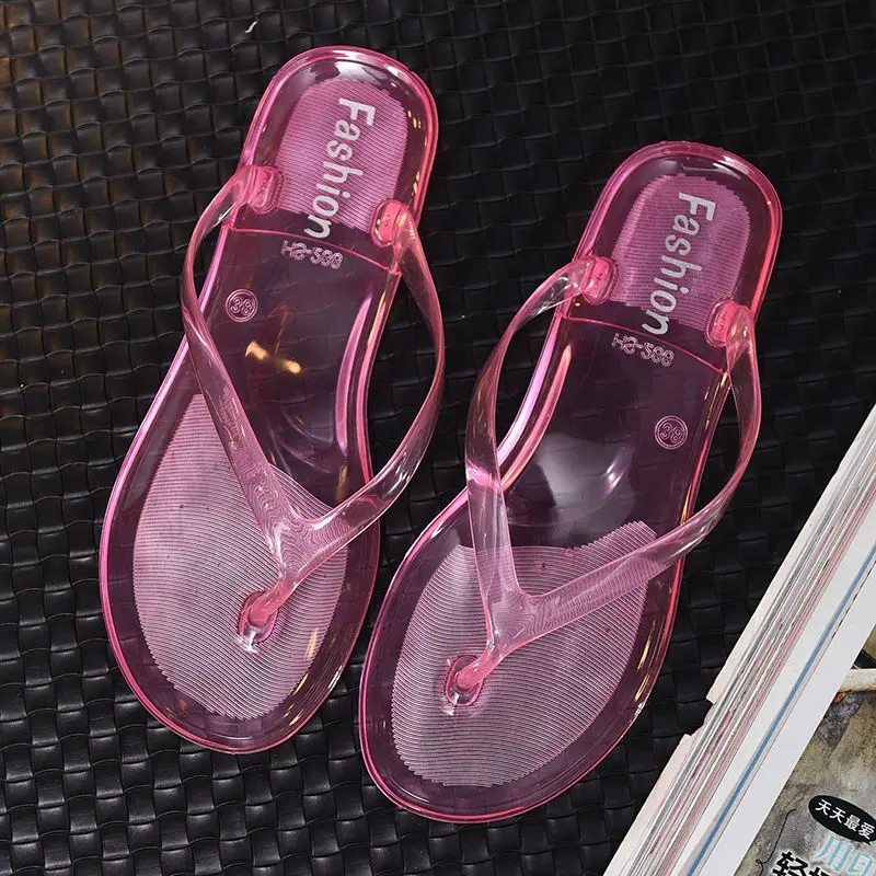 Women's Crystal Sandals Summer Fashion Transparent Flat Non-slip Slippers ဖိနပ် lady  sandals