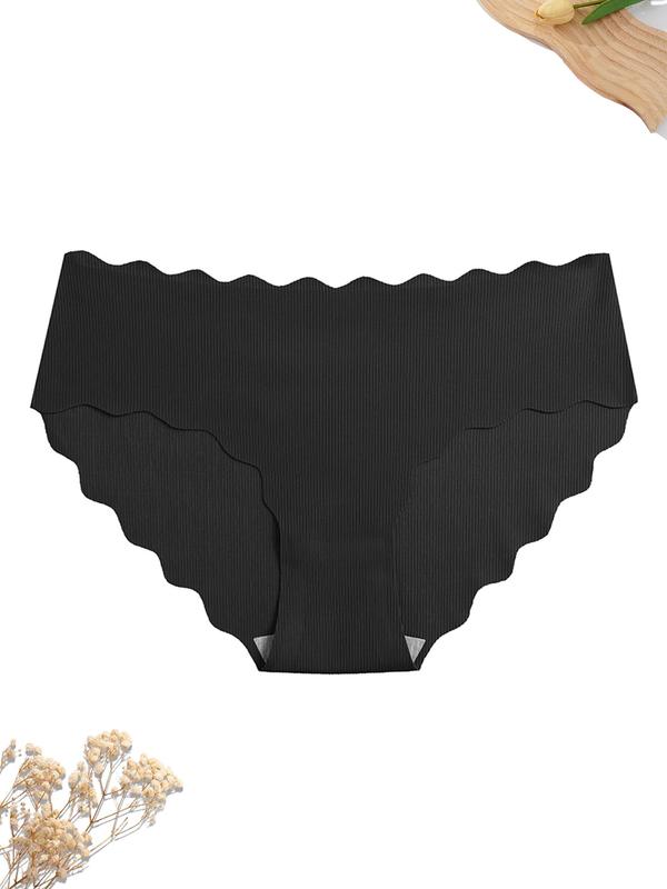 Women's 6pcs Minimalist Solid Scallop Trim Panty, Lady Basic Soft Comfort Seamless Knickers for Daily Wear All Seasons, Womenswear Underwear 1