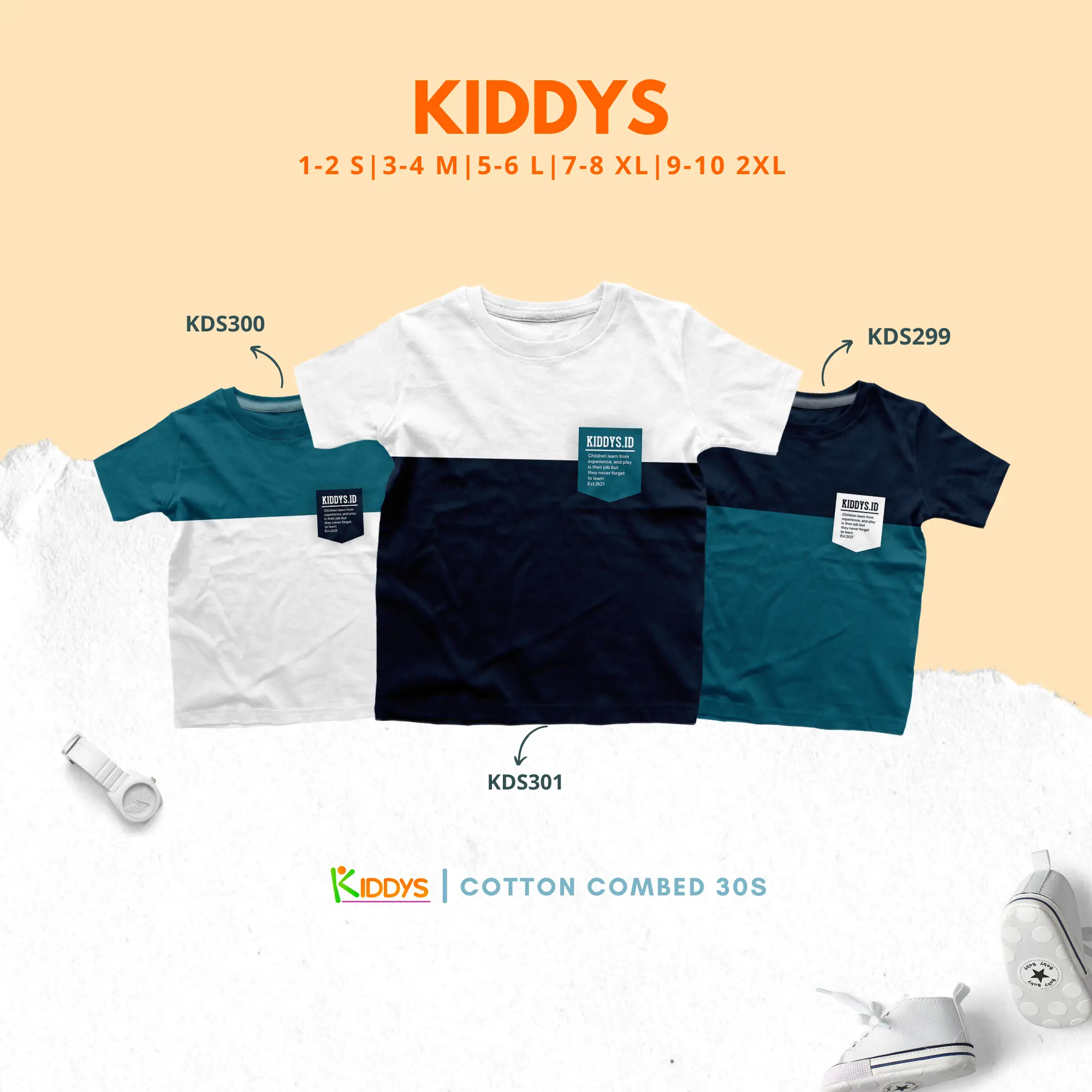 Kiddys Baju Kaos Pakaian Fashion anak Kombinasi Unisex Cotton Combed 30s KA48