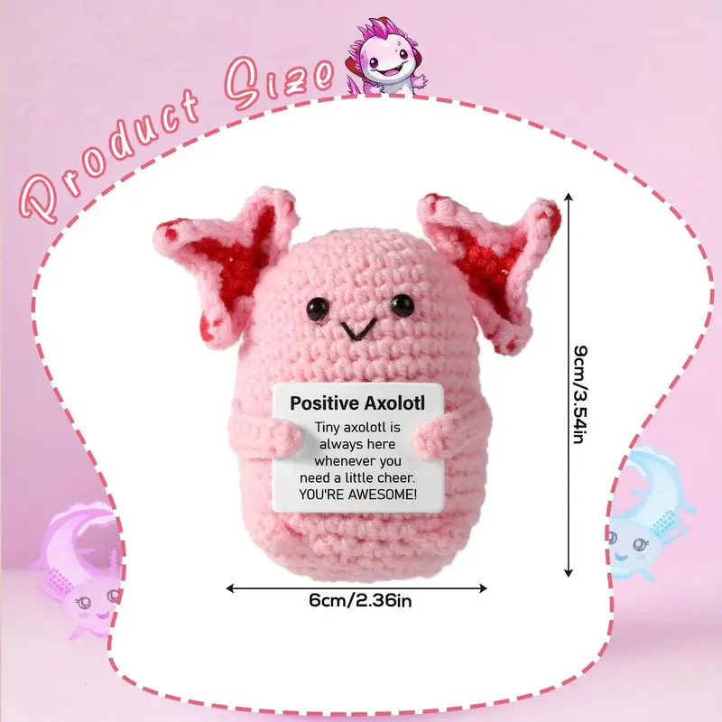 Cute Axolotl Crochet Kit, 2 Counts/set Crochet Kit, Soft Emotional Support Mini Axolotl Crochet Toy, Uplifting Knitting Toy, Birthday Gift 1