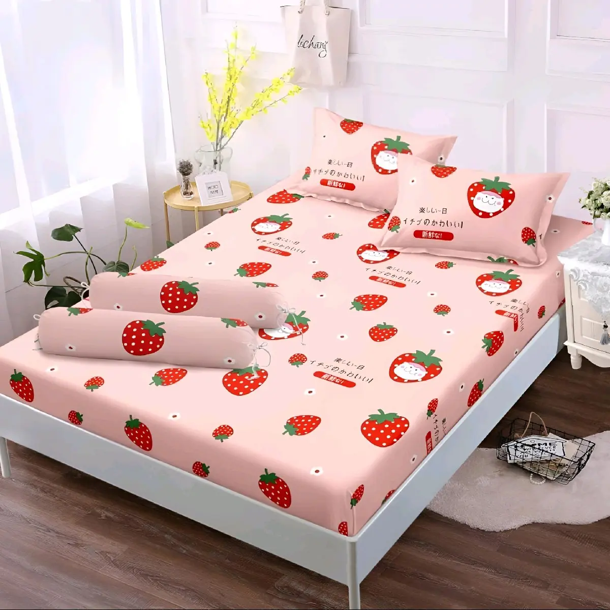 Seprei Motif Strawberry Terbaru Sprei Strawberry Red Pink Termurah Seprai Katun No 1 King Size FREE Sarung Bantal Guling Sudut Karet Seprai