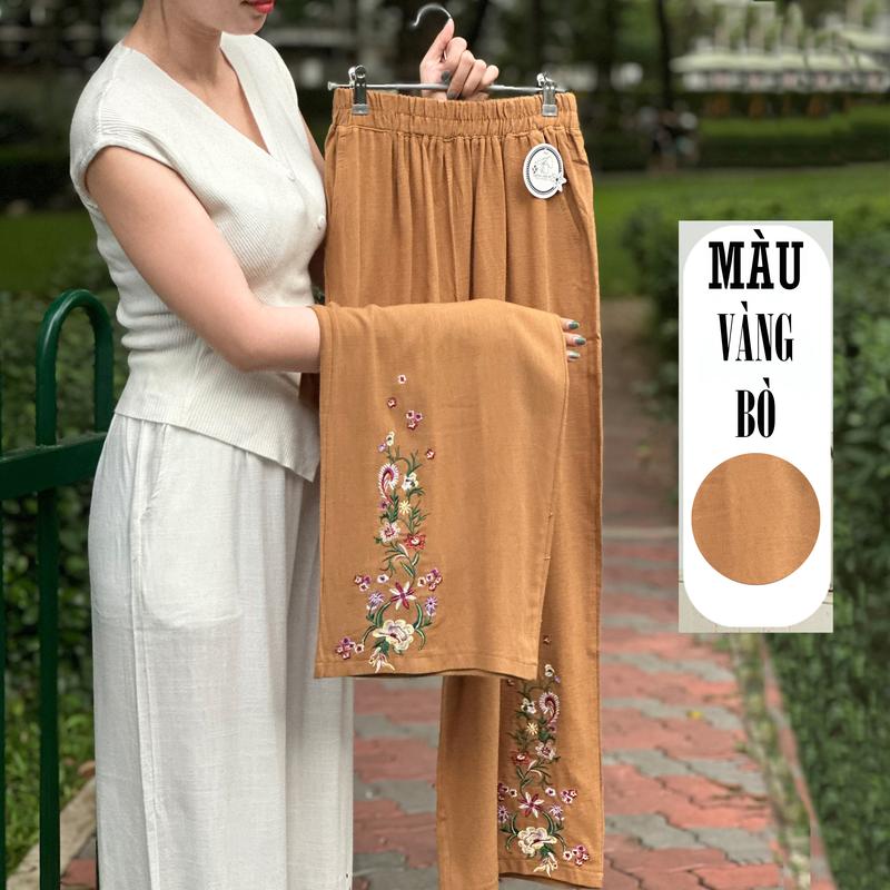 Quần Linen ống rộng Thêu Hoa Mùa Xuân ( Ms:27) Nữ - XƯỞNGNHÀÚT 2