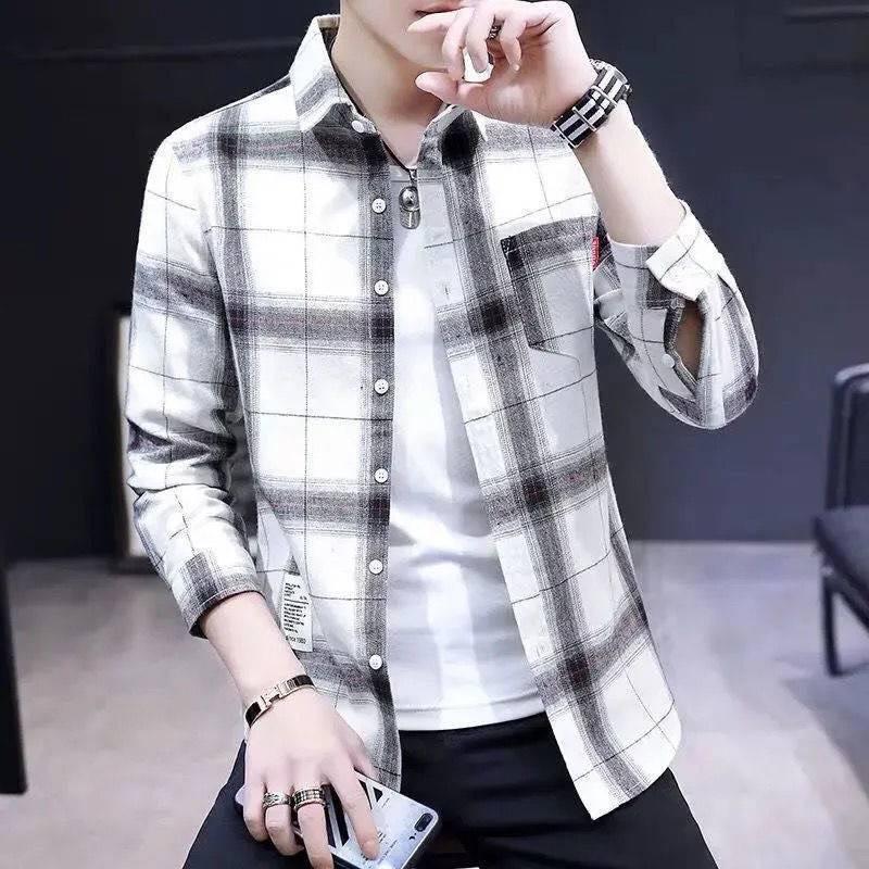 Áo Sơ Mi Nam Tay Dài ,Chất Vải Nỉ Caro Dạng Khoác Thời Trang Phong Cách Hàn Quốc HS25 Menswear Shirt Có Cổ