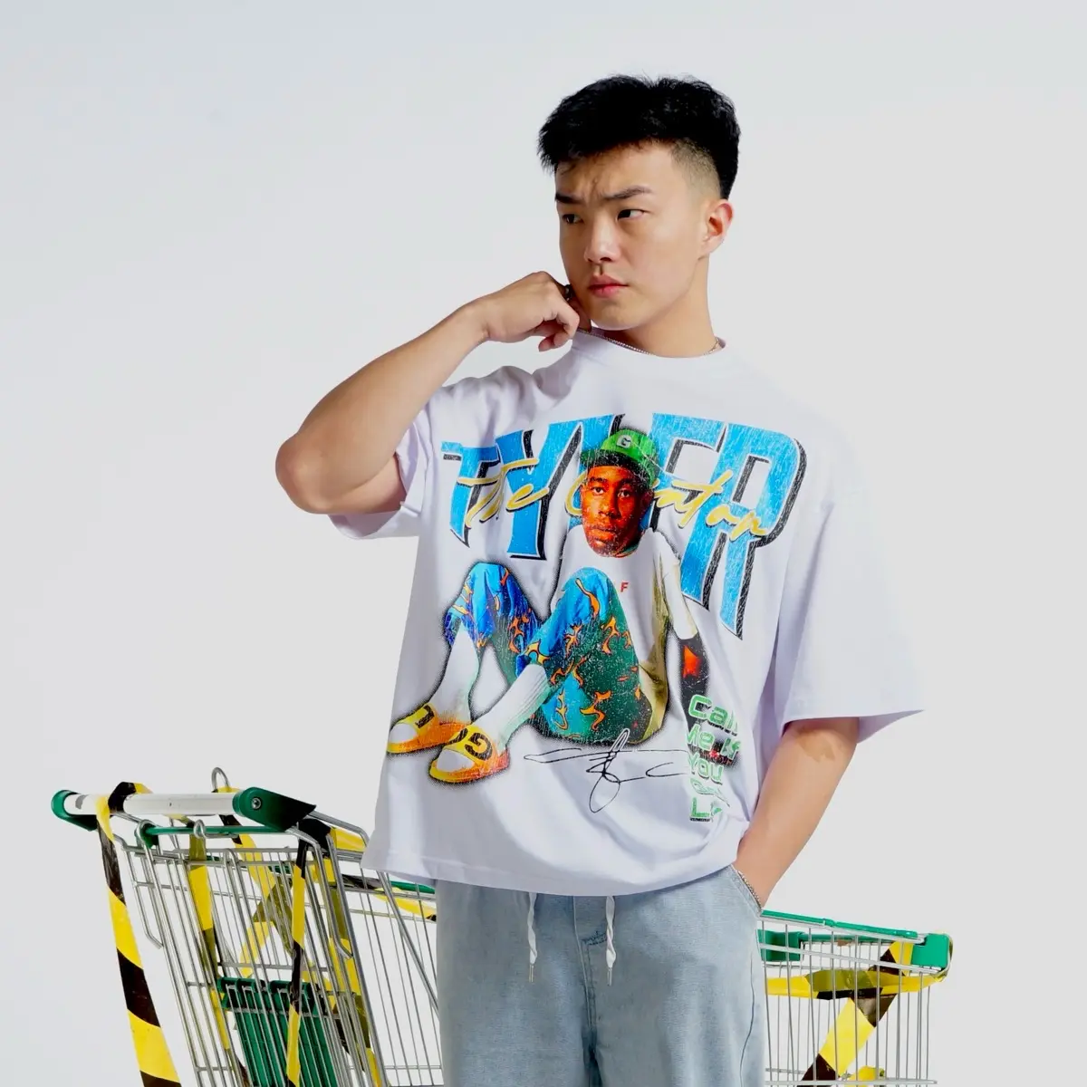 T-Shirt Boxy Oversized Tyler The Creator White 20S Full Cotton Sablon Pria
