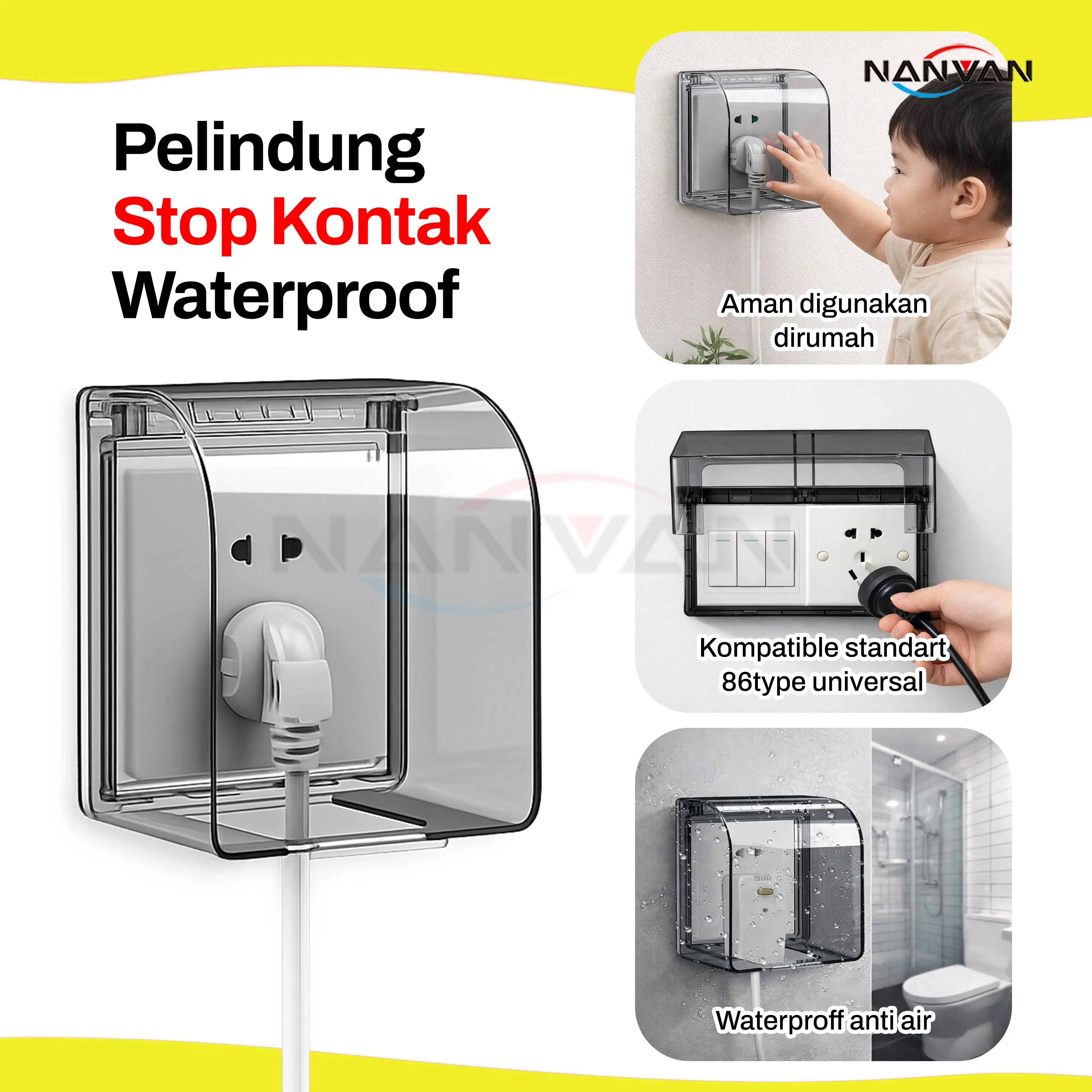 NANVAN NVN-HMLV36 Box Cover Stop Kontak Anti Air - Pelindung Saklar & Stop Kontak Waterproof Tanpa Bor