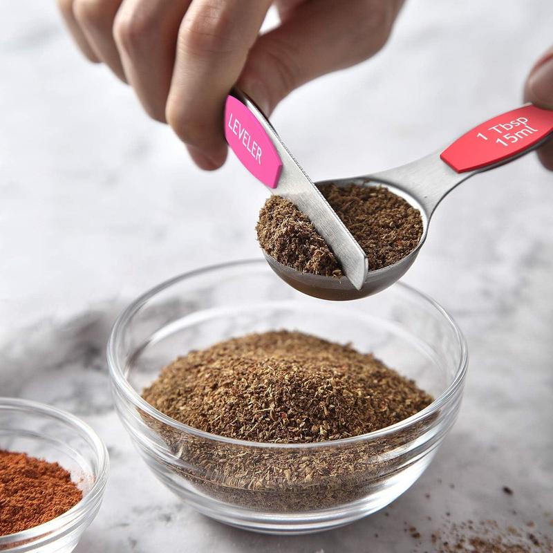 Stainless Steel Measuring Cups & Spoons Set, Stackable Soft Handle Measuring Cups, Kitchen Measuring Utensils for Baking & Cooking 6