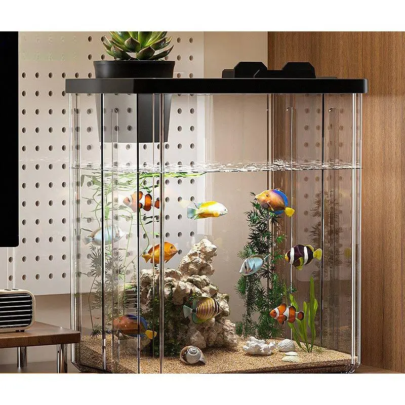 Fish Tank Ecological Aquarium Office Goldfish Tank with Lid Transparent Living Room Luxury Landscaping Anti-fall Resistant Desktop Tank