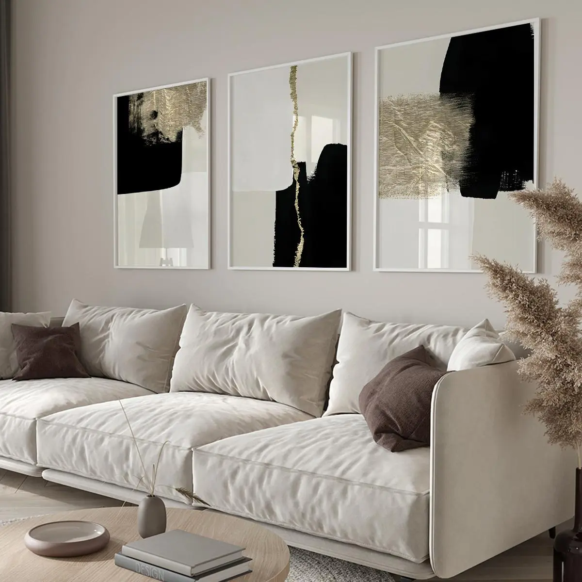 Abstract Ink and Golden Foil High-definition Wall Art, 3 Counts Modern Art Canvas Posters Set, Ideal for Bedroom, Living Room, Kitchen, Corridor, Interior Decor