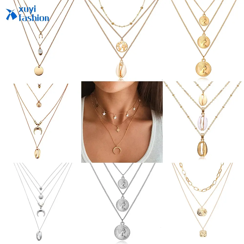 Vòng Cổ Hợp Kim Vàng Cổ Điển Sáng Tạo, Dodder, Wafer Con Dấu Hình Ngư Dân, Vòng Cổ Nhiều Lớp, Phụ Kiện Nữ
