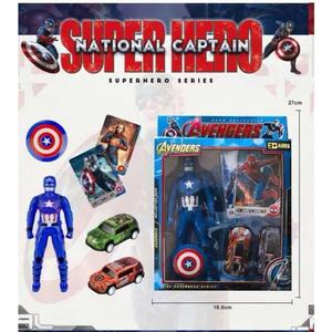 Marvel Spider-Man Captain America Iron Man Model and Inertia Pull-Back Car 2-Piece (No Lights) Toy Set