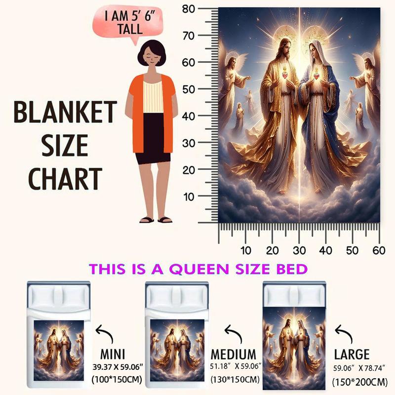 Product Introduction of Jesus & Mary Pattern Blanket, 1 Count Warm & Lightweight Throw Blanket, Soft Blanket for Bed, Sofa, Office, Camping & Travel 1
