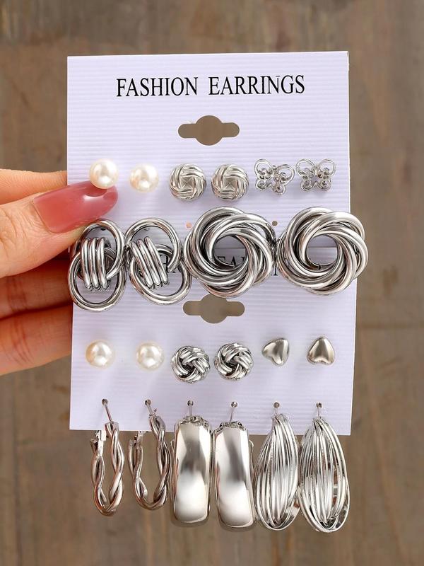 Women's Butterfly & Heart & Twist Earrings, Faux Pearl Decor Earrings for Women & Girls, Luxury Jewelry for Party, Elegant Summer Valentine's Day Gift Accessories, Earring Stacking Set 7