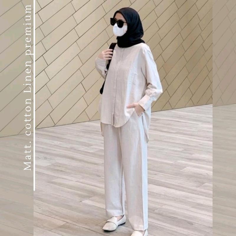 Sandara setelan/sabrina setelan/setelan linen rami/setelan polos/READY STOCK Baju Celana Kancing Muslim Wanita Kulot Dewasa Katun Panjang 5