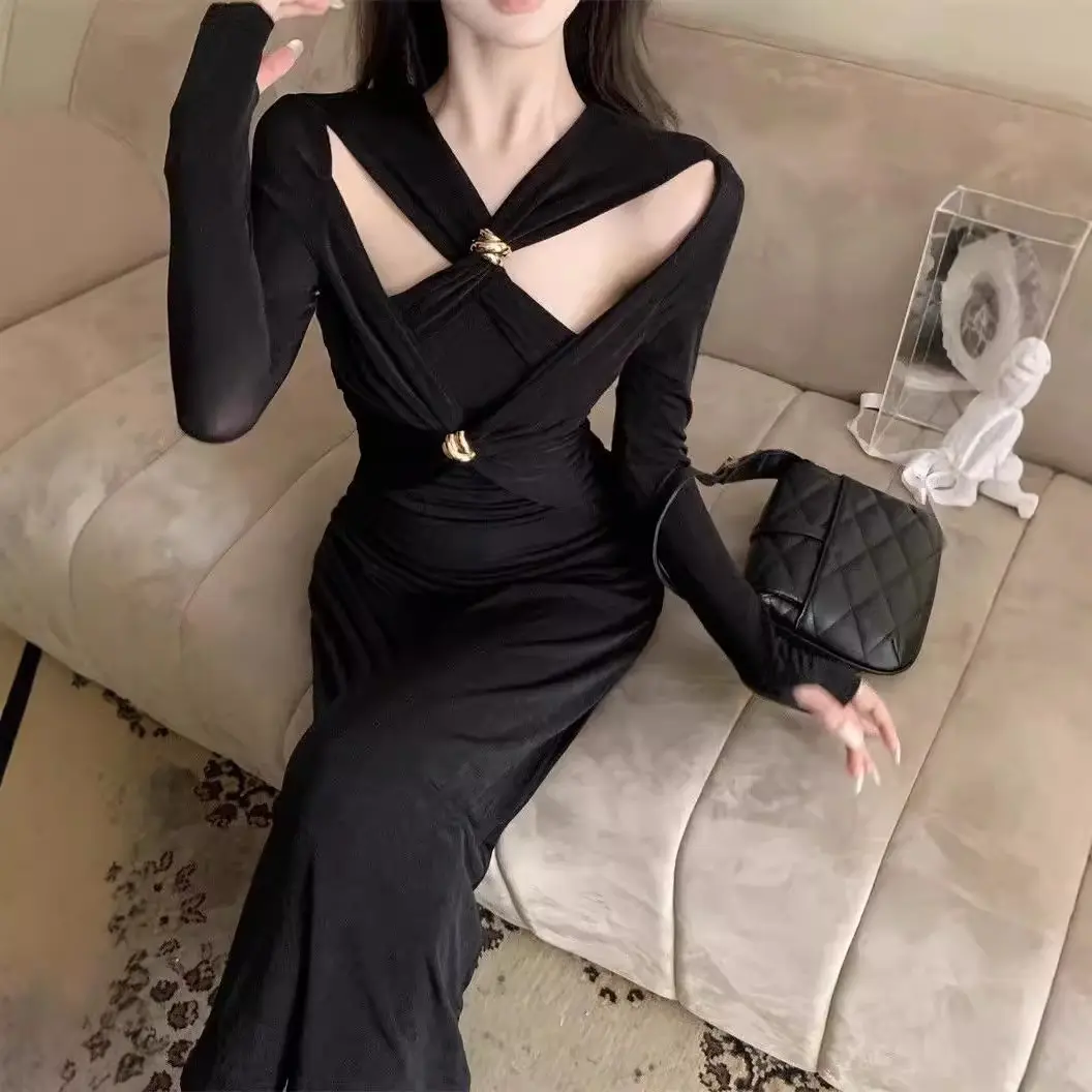 Váy Dài Tay Dệt Kim, Phong Cách Cổ Điển Pháp, Màu Trắng, Nhẹ Nhàng Và Thanh Lịch, Thích Hợp Cho Mùa Thu, Thời Trang Người Nổi Tiếng Trên Internet, Thiết Kế Độc Đáo Có Thể Mặc Bên Trong váy  trắng váy  có  cổ  khoét  sâu anna  clothing váy  laviici bodycon
