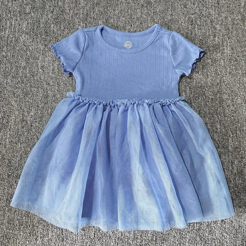 Đầm thun cotton gân tay ngắn xuất dư xịn 12m-5t 1