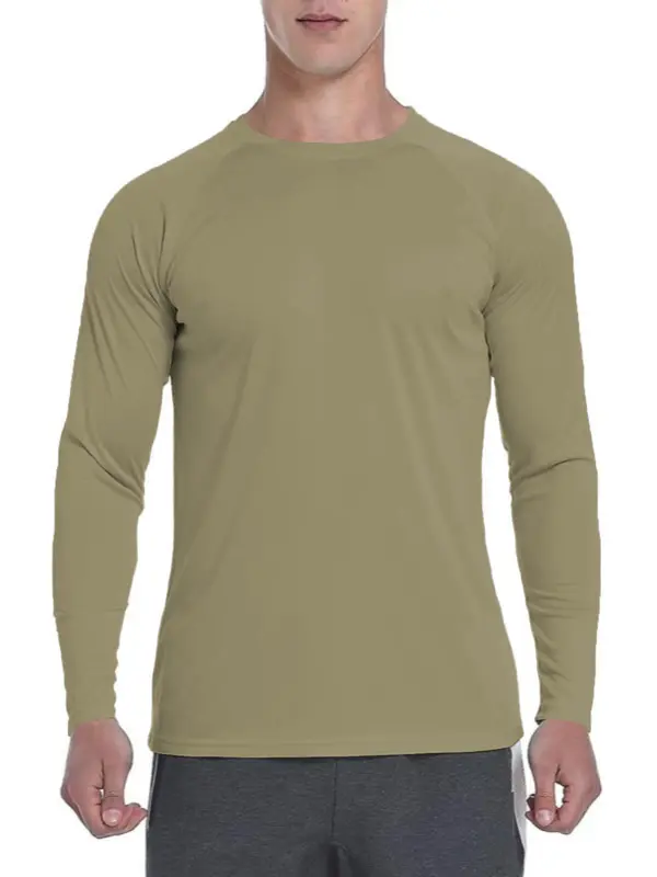 Men's Solid Sun Protection Tee, Casual Long Sleeve Quick Dry  Lime  T-shirt for Outdoor Sports, Breathable Comfortable Men's Sportswear for All Seasons 4