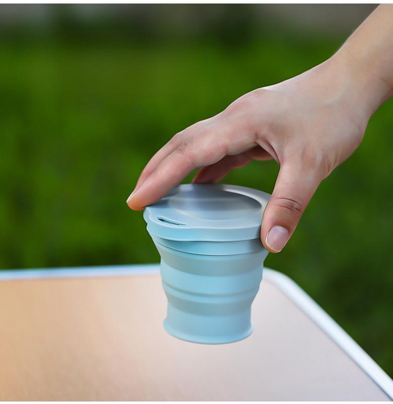 Product Introduction of Folding Cup, 180ml Capacity, Mini Size, Can Be Adjustable Cup, Made of Silicone, Portable, Suitable for Tea, Coffee, Outdoor Travel, Telescopic Water Cup with Aluminum Red Blue Outdoor Lid 4