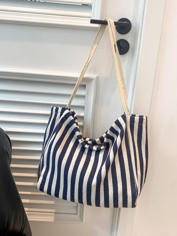 Men's Casual Striped Pattern Tote Bag, Large Capacity Shoulder Bag for Daily Used & Work, Casual Trendy Versatile High-quality Daily Commuting Bag 6
