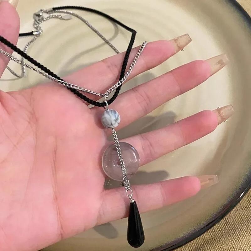 Product Introduction of Elegant Chinese Style Flat Anchor Bone Necklace Trendy Lightweight Versatile Sweatshirt Chain Natural Stone Pendant 3