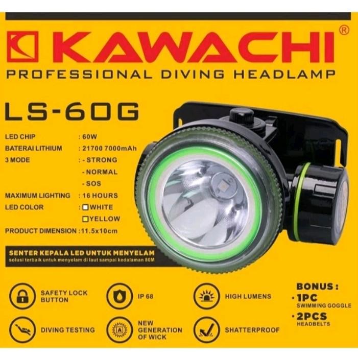 Senter Kepala Menyelam 60 Watt Kawachi LS-60G Premium Diving Bonus Kacamata Renang 0