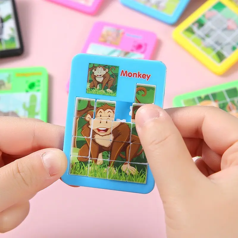 Kartong Animal Sliding Puzzle Huarong Road 16-Grid Maze Educational Toy for Children School Kindergarten Gift