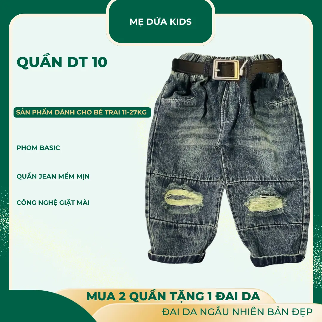 [2 QUẦN TẶNG 1 ĐAI] DT10 Quần jean mềm cho bé cực chất giặt máy thoải mái sz 8-26kg